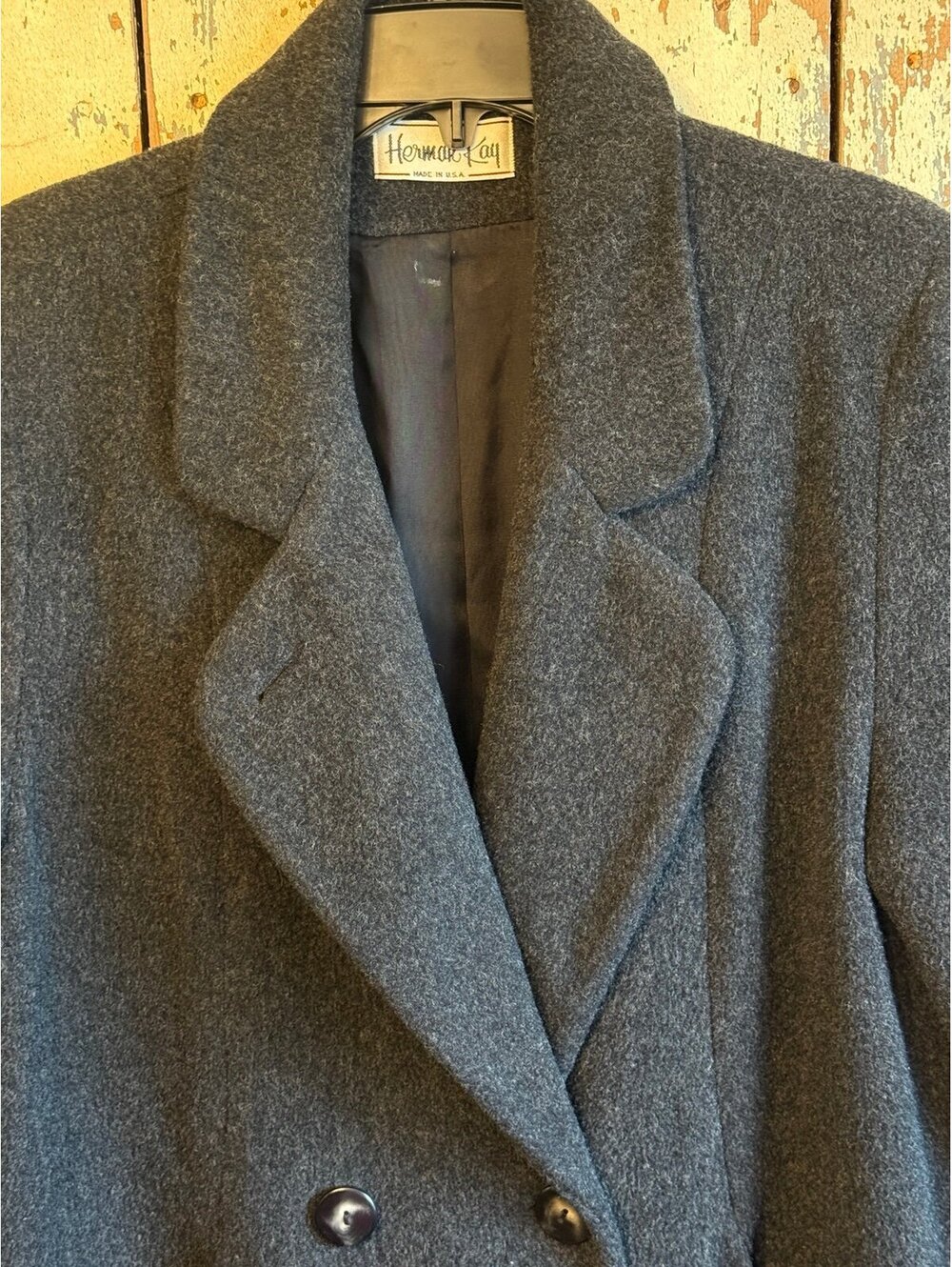 Vintage Herman Kay dark gray double breasted wool blend long overcoat size 12